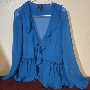 INC International Concepts Vibrant Blue Ruffle Tie-Front Blouse